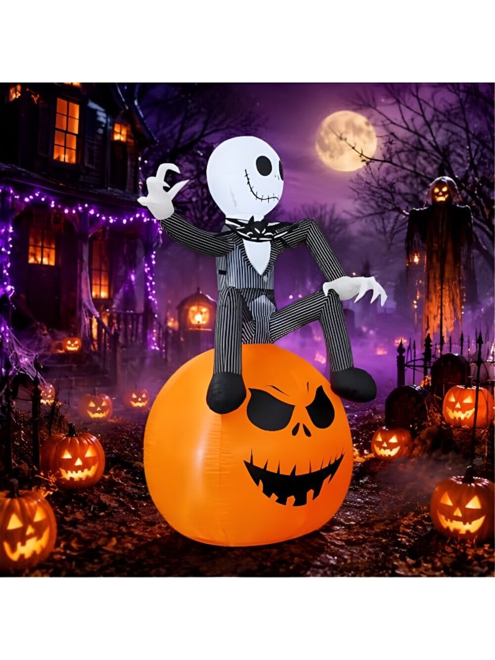 6Ft Inflatable Halloween Yard Decoration - Outdoor Blow Up Skeleton & Pumpkin